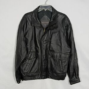 VINTAGE David Taylor Black Leather Bomber Flight Moto Aviator Jacket Coat Sz Lg